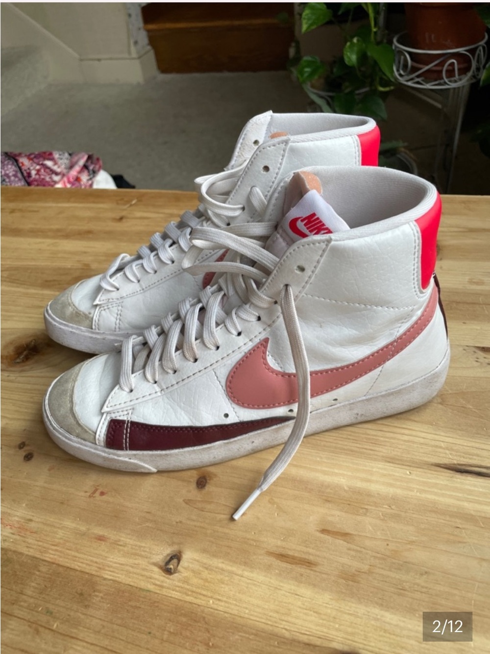 Nike Women Lace-Up High-Top Blazers in White with Rose Gold Pink &Maroon Accents